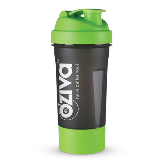 Shaker 600 ml Green top with Detachable Storage Compartment  Mesh Strainer