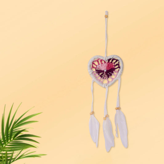 Handmade Dream Catcher Wall Decor with Nature Feather Charms Heart Shape