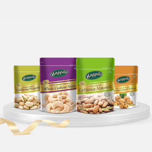 Happilo Premium Dry Fruit Combo 1400g Almond 500g Cashews 500g Pistachios 200g  Inshell Walnuts 200g