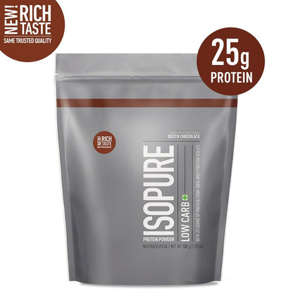 Isopure Low Carb Whey Protein Isolate Powder 500g  25g Protein  Dutch Chocolate Flavour  Low Carb