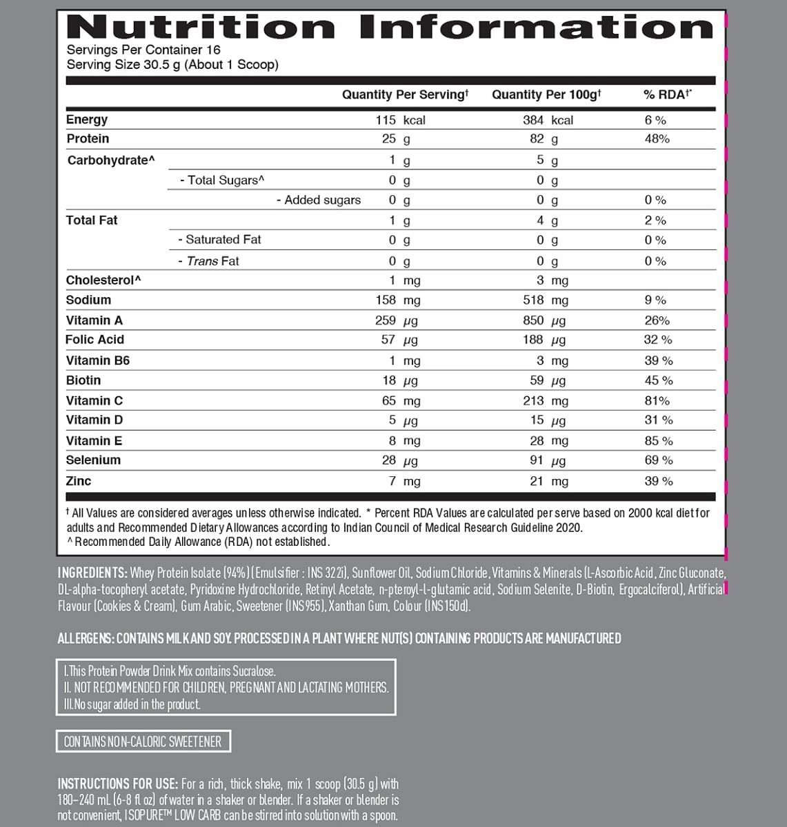 Isopure 100 Whey Isolate Protein Cookies  Cream With Vitamins for Immune support Lactose  Gluten-Free Vegetarian protein for Men  Women