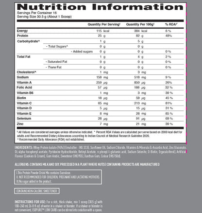 Isopure 100 Whey Isolate Protein Cookies  Cream With Vitamins for Immune support Lactose  Gluten-Free Vegetarian protein for Men  Women