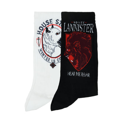 BALENZIA X GAME OF THRONES House Lannister Sigil  House of Stark Crew Length Rib Socks for Men Free SizePack of 2 Pairs1UWhite  Black