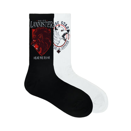 BALENZIA X GAME OF THRONES House Lannister Sigil  House of Stark Crew Length Rib Socks for Men Free SizePack of 2 Pairs1UWhite  Black