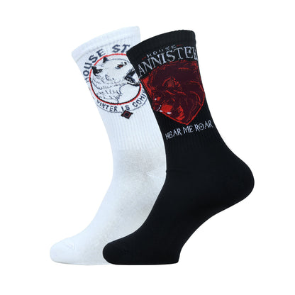 BALENZIA X GAME OF THRONES House Lannister Sigil  House of Stark Crew Length Rib Socks for Men Free SizePack of 2 Pairs1UWhite  Black