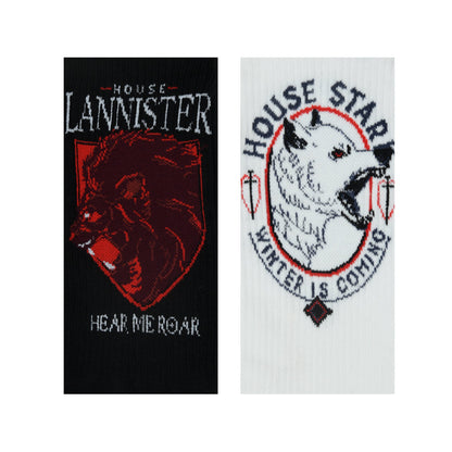 BALENZIA X GAME OF THRONES House Lannister Sigil  House of Stark Crew Length Rib Socks for Men Free SizePack of 2 Pairs1UWhite  Black