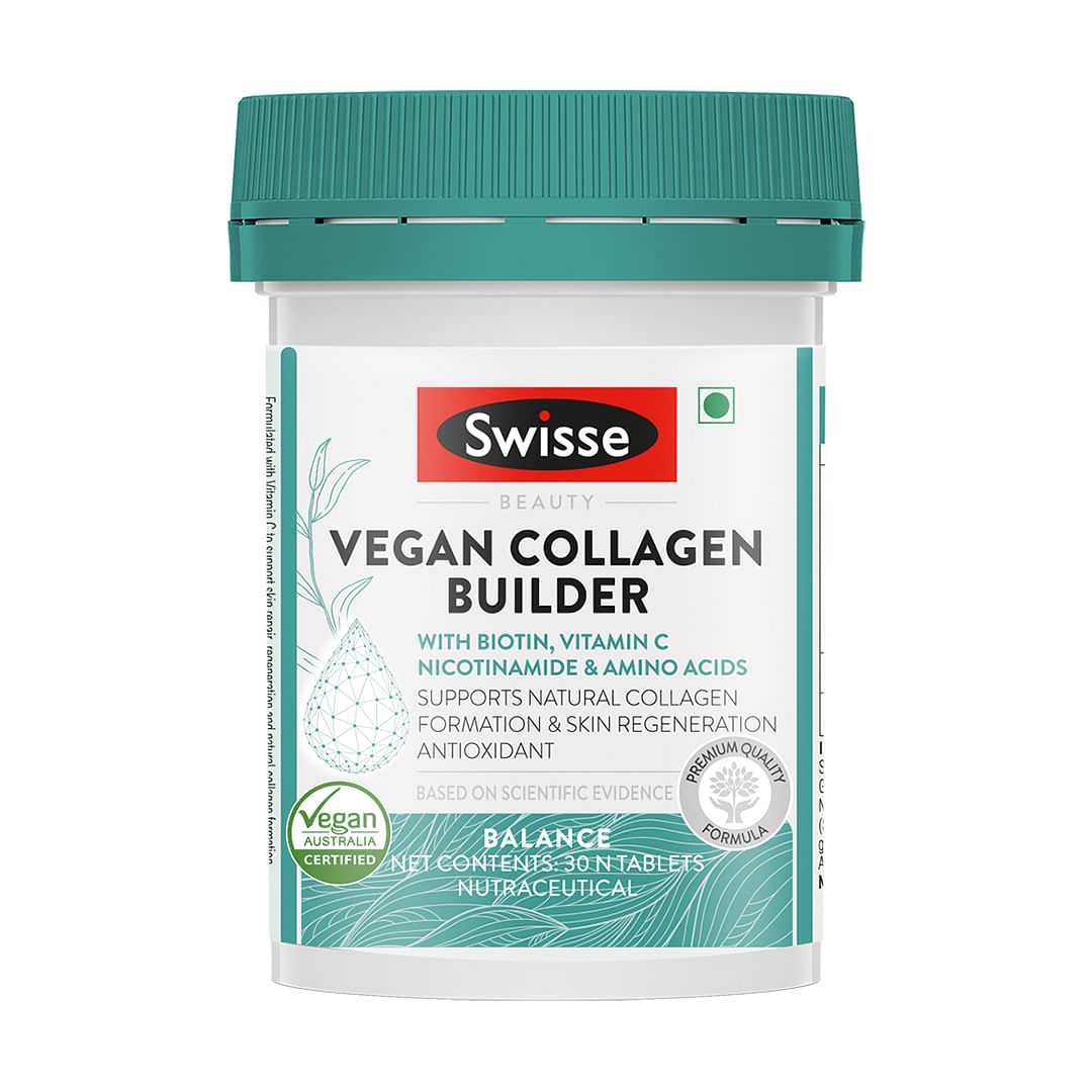 Swisse Beauty Vegan Collagen Builder: Biotin, Vitamin C, Nicotinamide, Amino Acids. Supports Collagen Formation & Skin Regeneration. 30 Tablets