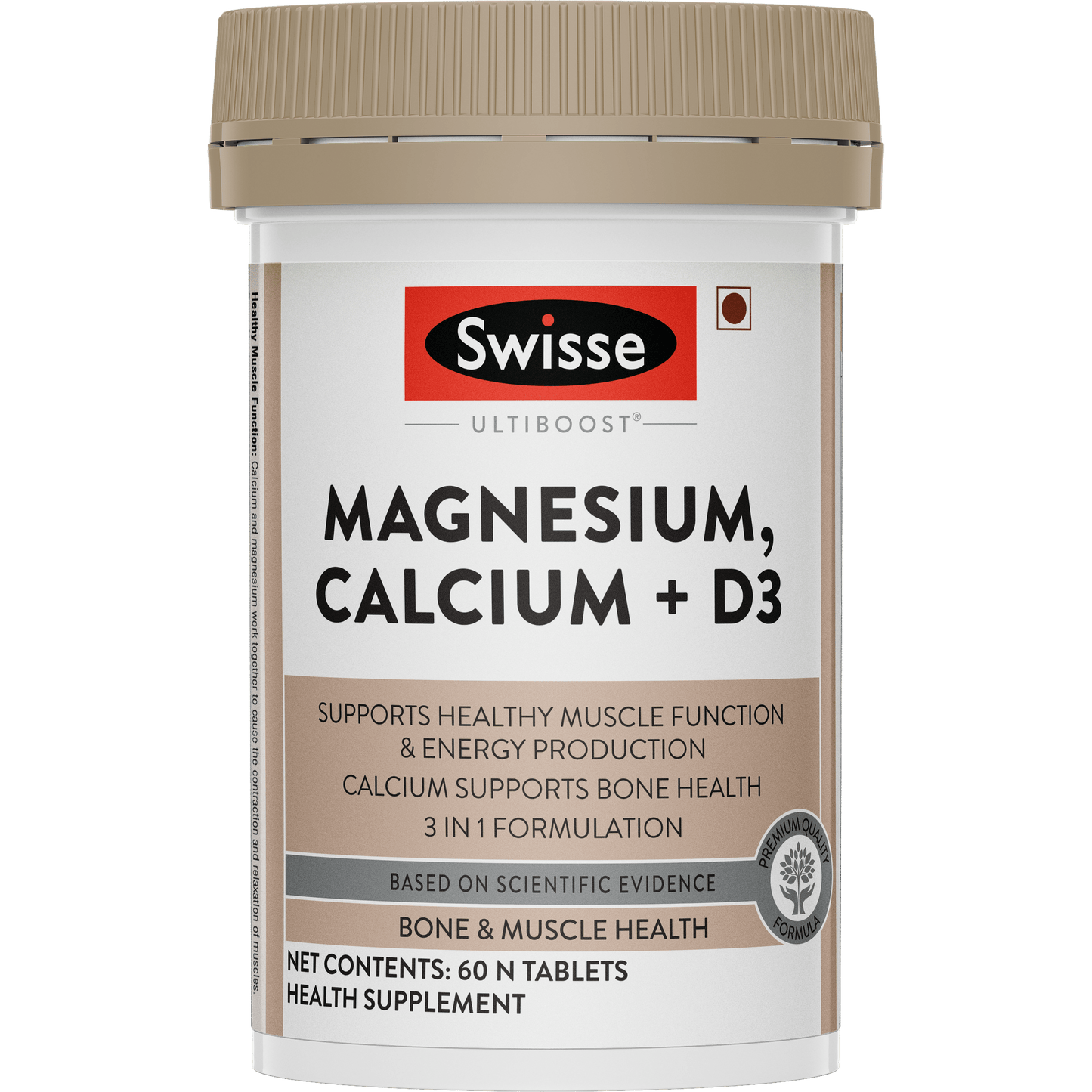 Swisse Ultiboost Magnesium CalciumD3 Supports Healthy Muscle Function  Energy Production Calcium Supports Bone Health 3 In 1 Formulation - 60 Tablets