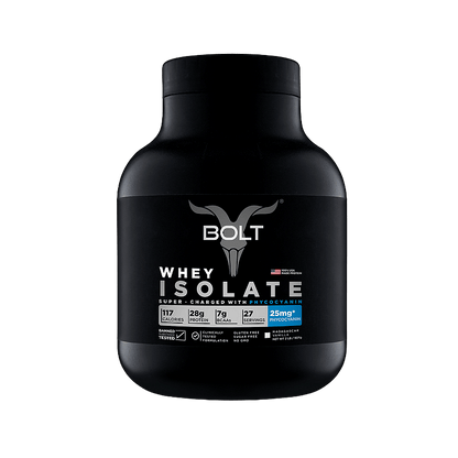 BOLT 100 Whey Isolate Protein Powder, 28g Protein, Superfood Phycocyanin, Muscle Strength, Bone Health, 2LB, 27 Servings, Piedmont Chocolate.