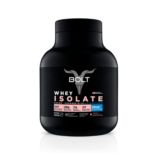 BOLT 100 Whey Isolate Protein Powder, 28g Protein, Superfood Phycocyanin, Muscle Strength, Bone Health, 2LB, 27 Servings, Piedmont Chocolate.