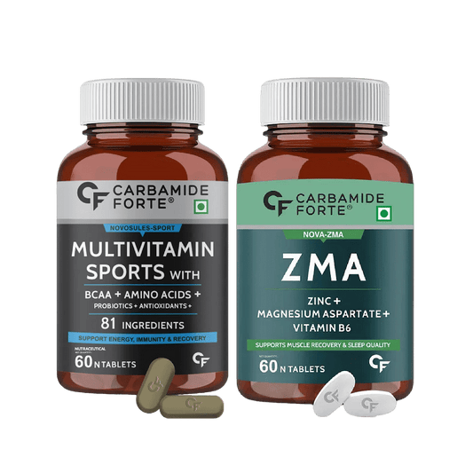Sports Performance and Muscle Recovery Combo Carbamide Forte Multivitamin for Sports  ZMA Supplements - 60 Tablets Each