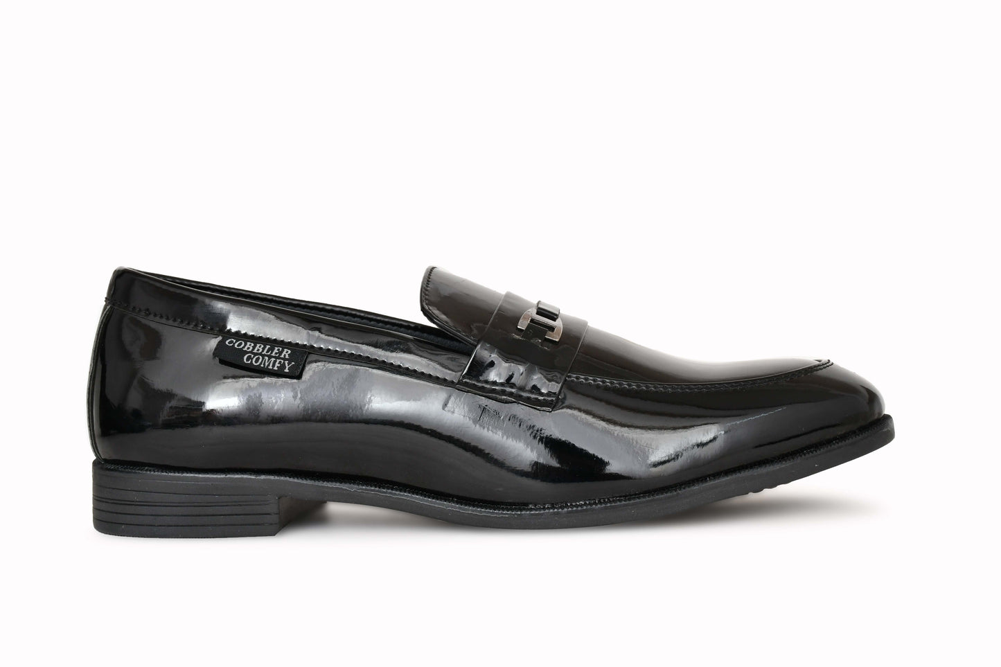 Shiny Slip-on for Men with Metallic Loop Buckle  Black