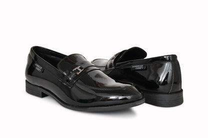 Shiny Slip-on for Men with Metallic Loop Buckle  Black