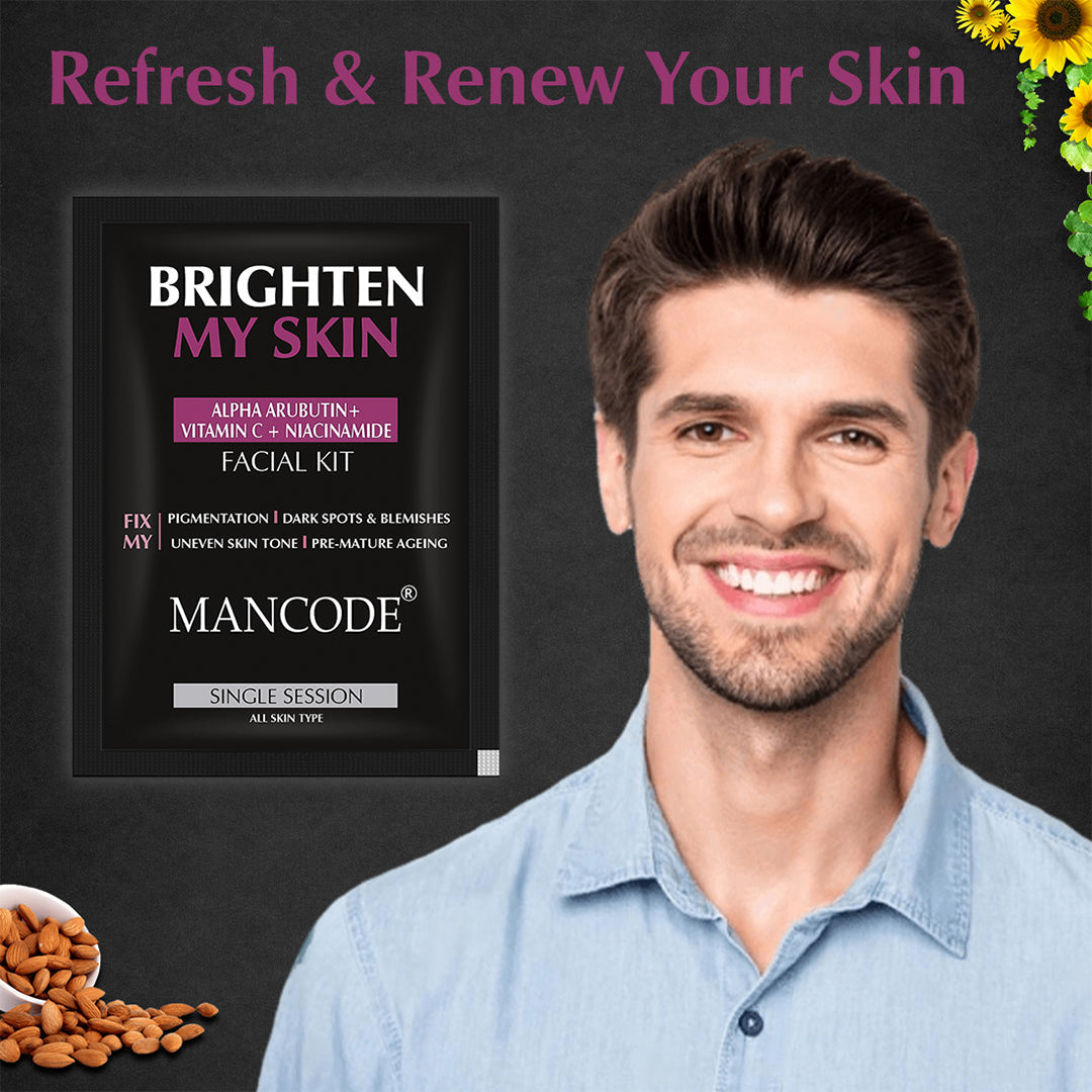 Mancode Facial Kit for Brighten Skin for Fix Pigmentation Dark Sports  Blemishes Uneven Skin Tone Facial kit for men 58gm
