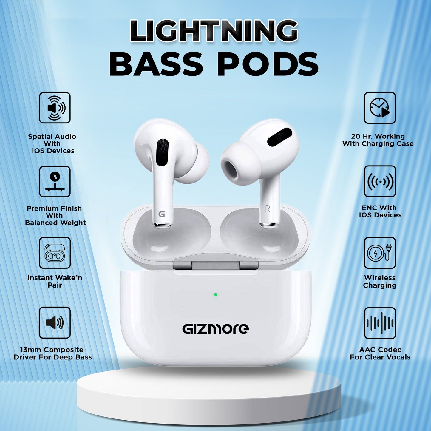 GIZMORE 871 RAGA TWS In-Ear Earbuds Wireless Charging with 20 Hours Playtime  Insta Wake N Pair Bluetooth V5.3 13mm Bass Drivers  Sweat  Water Resistant  Touch Controls  Voice Assistant Earbuds