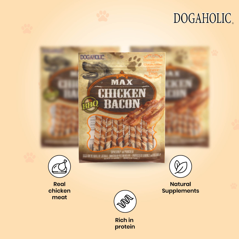 Dogaholic Max Barbeque Chicken Bacon Sticks Dog Treats