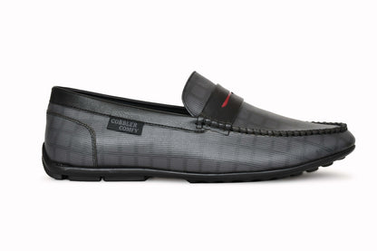 Classic Moccasins with Stylish Check Pattern  Grey