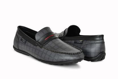 Classic Moccasins with Stylish Check Pattern  Grey