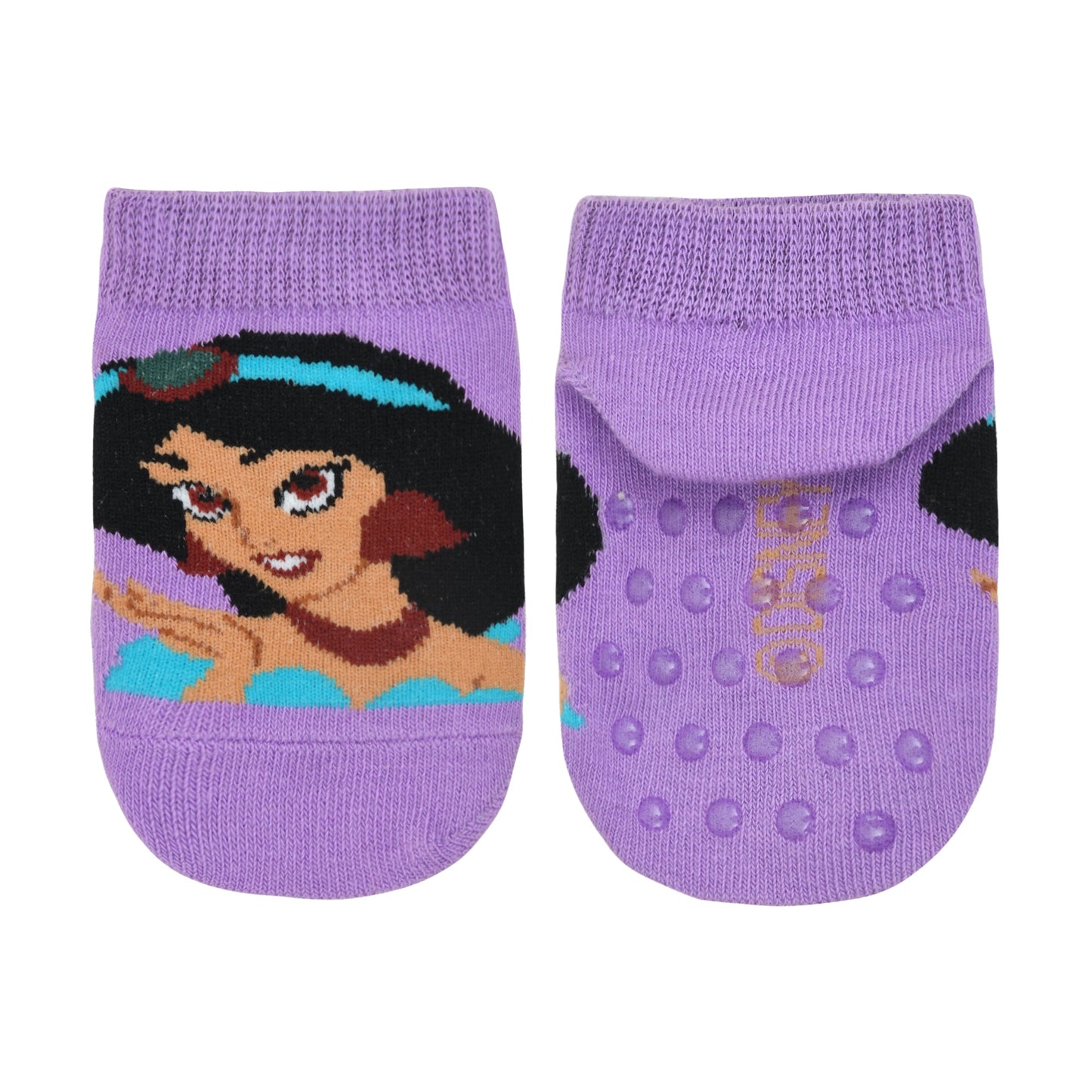 Balenzia x Disney Princess Anti-Skid Lowcut socks for Kids- Snow White Jasmine Pack of 2 Pairs1U White Purple