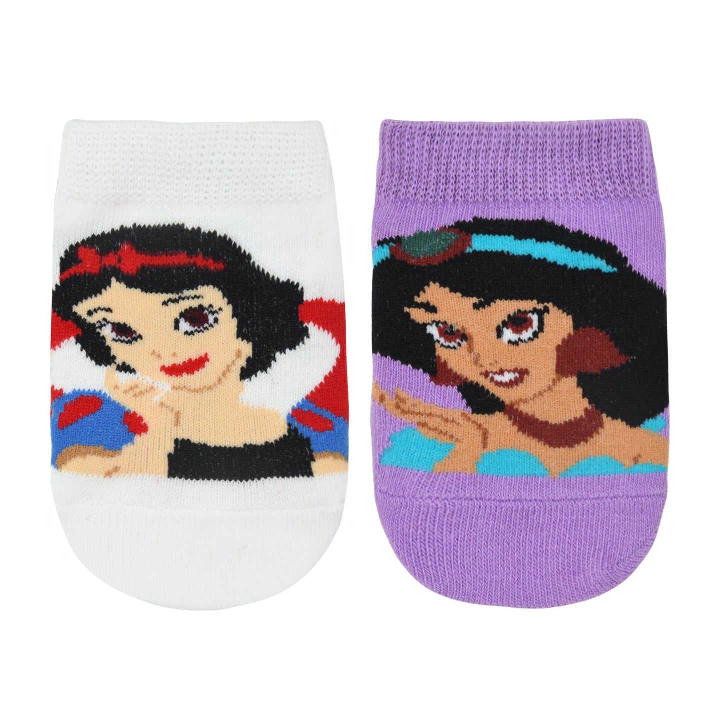 Balenzia x Disney Princess Anti-Skid Lowcut socks for Kids- Snow White Jasmine Pack of 2 Pairs1U White Purple