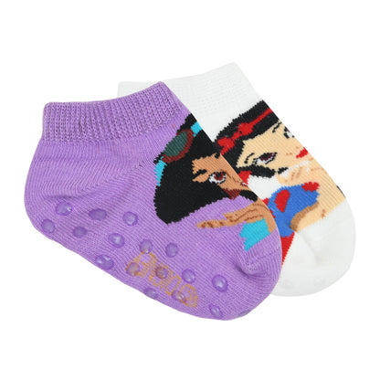 Balenzia x Disney Princess Anti-Skid Lowcut socks for Kids- Snow White Jasmine Pack of 2 Pairs1U White Purple