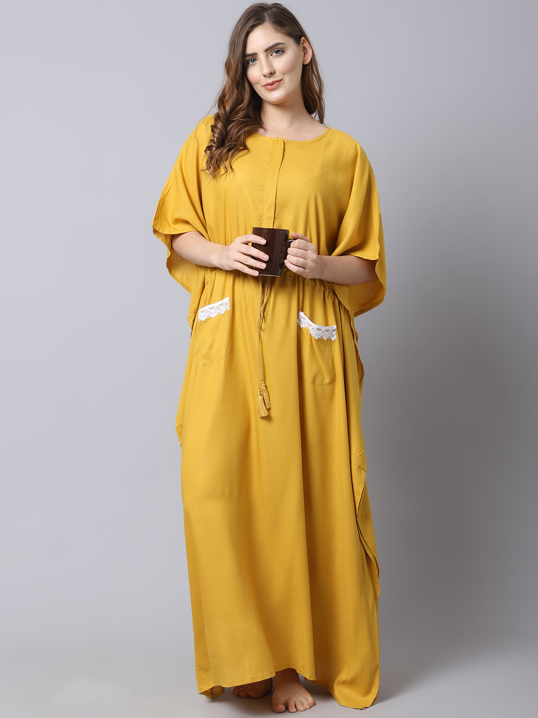 Cotton Solid Pre And Post Maternity Kaftan - Yellow