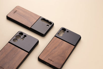 SKYVIK SIGNI One Plastic  Walnut Wood Mobile Lens case Black and Brown Samsung S21 Plus