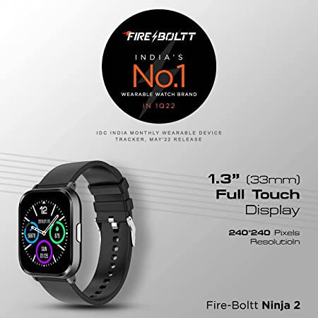 Fire-Boltt Ninja 2 BSW021 Smartwatch with Activity Tracker 33mm HD Display IP68 Waterproof Black Strap