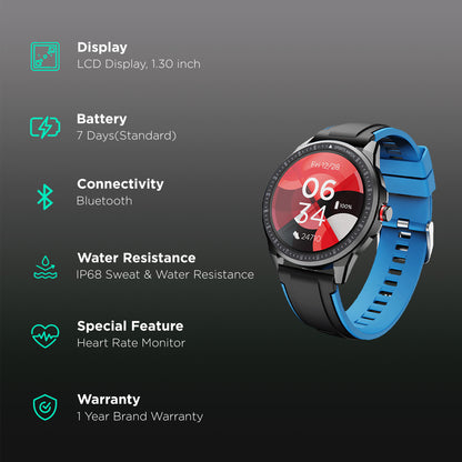 boAt Flash RTL Edition Smartwatch with Activity Tracker 33mm LCD Display IP68 Water Resistant Blue