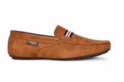 Suede Loafers for Men with Stripe  Tan