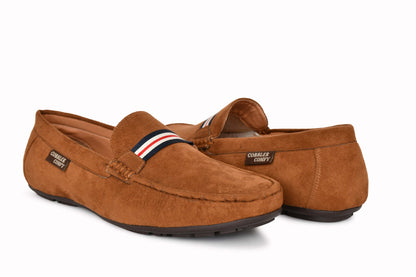 Suede Loafers for Men with Stripe  Tan