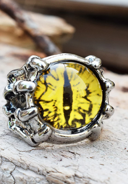 Yellow Dragon Eyes Stainless-Steel Ring