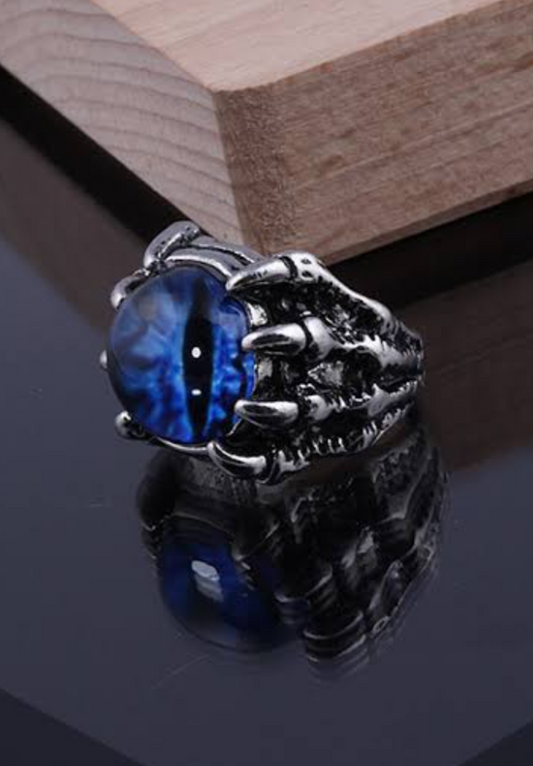 Blue Dragon Eyes Stainless-Steel Ring