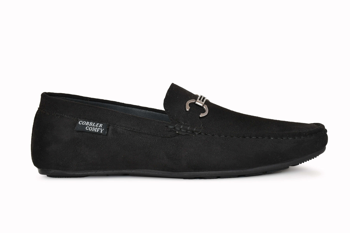 Suede Moccasins with Metallic Buckle  Black