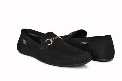 Suede Moccasins with Metallic Buckle  Black