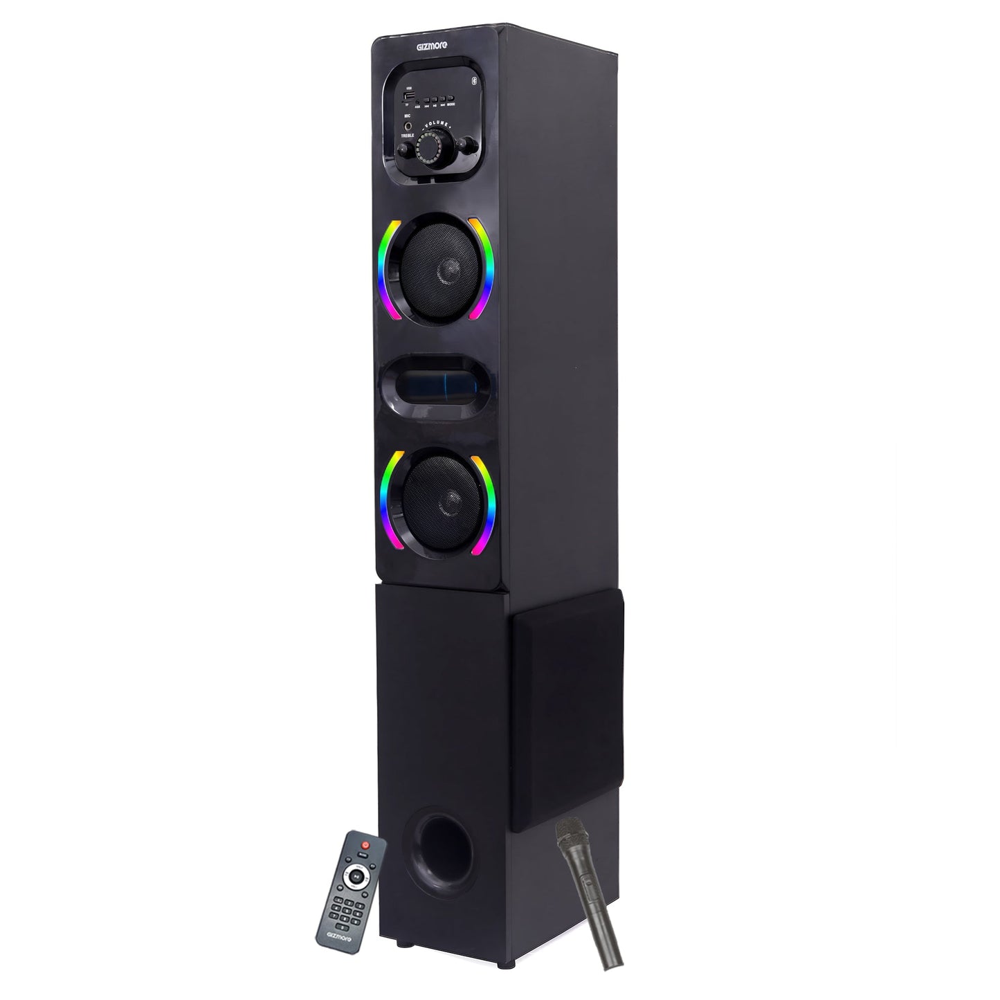 GIZMORE ST9000 100W DJ Tower Speaker  Digital LED Display  RGB Lights  Wireless MIC  Volume  Bass Control  Karaoke and Party Speaker with Multiple Connectivity