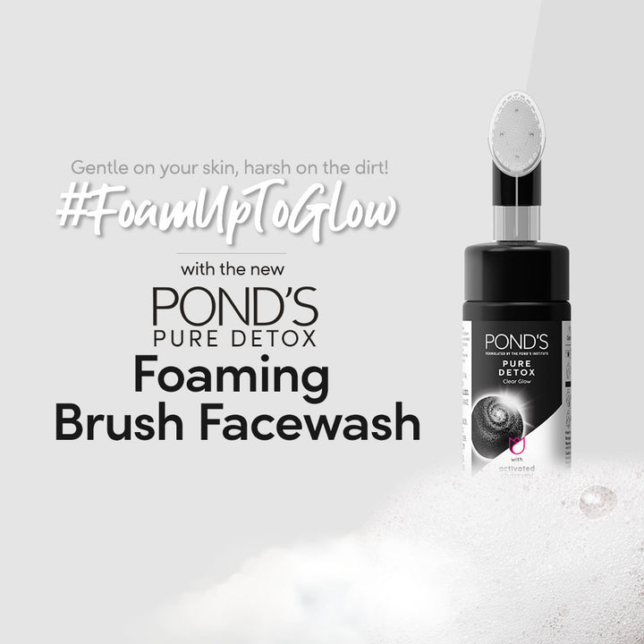 Ponds Pure Detox Foaming Brush Facewash for Clear Glow Gentle Exfoliation Deep Clean All Skin Types 150 ml