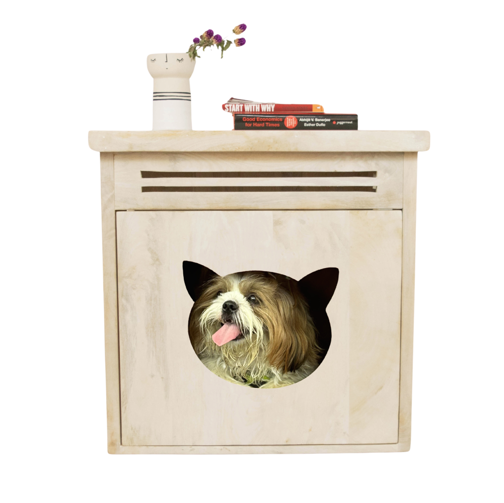 FurryLiving Meraki Cabinet with Cushion for Small Dogs and Cats Oak