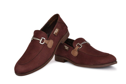 Suede Moccasins for Men with Metallic Loop Buckle  Brown