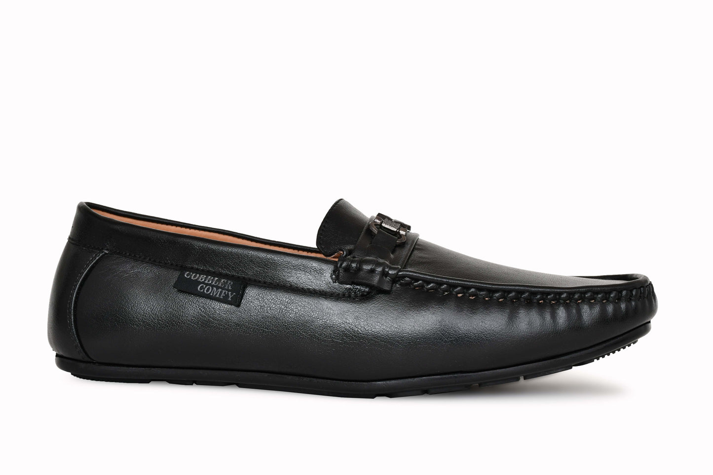 Matte Look Moccasins for Men with Metallic Buckle  Black