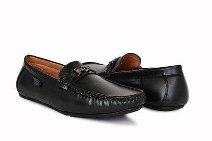 Matte Look Moccasins for Men with Metallic Buckle  Black