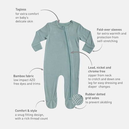 Aquifer Teal Bamboo Zipper Footie