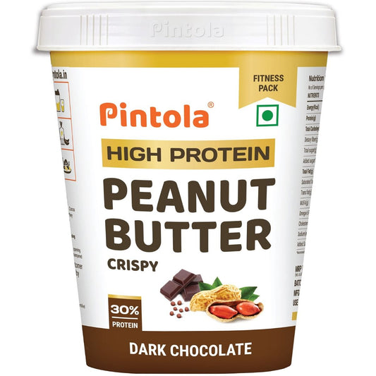 Pintola HIGH Protein Peanut Butter Dark Chocolate  30 Protein  High Fibre  NO Salt  Non GMO Naturally Gluten Free Zero Cholesterol  Crispy