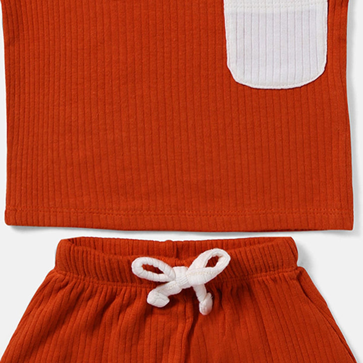 Rust Orange Ribbed Top  Shorts Set