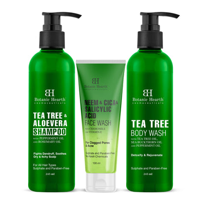 Natural Detox Combo with Tea Tree Body Wash Tea Tree  Aloe Vera Shampoo  Neem Cica  Salicylic Acid Face Wash Set of 3