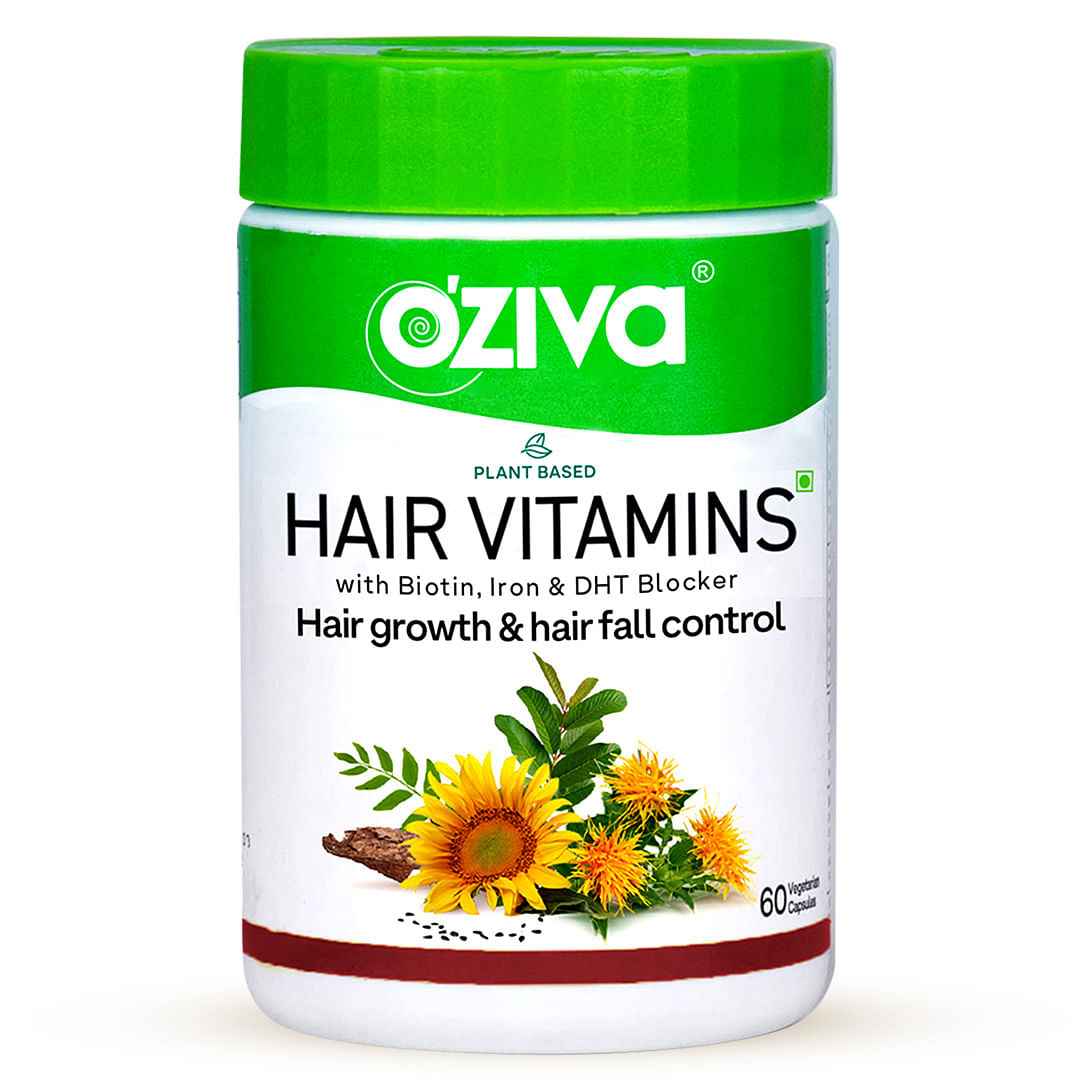 OZiva Plant Based Hair Vitamins  60 capsules  Biotin  Vitamins E  Iron  Hair Growth