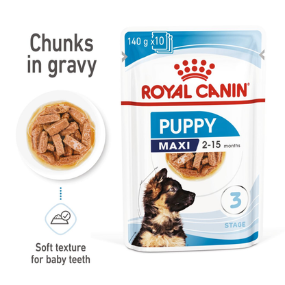 Royal Canin German Shepherd Dry Food and Maxi Puppy Dog Wet Food Combo