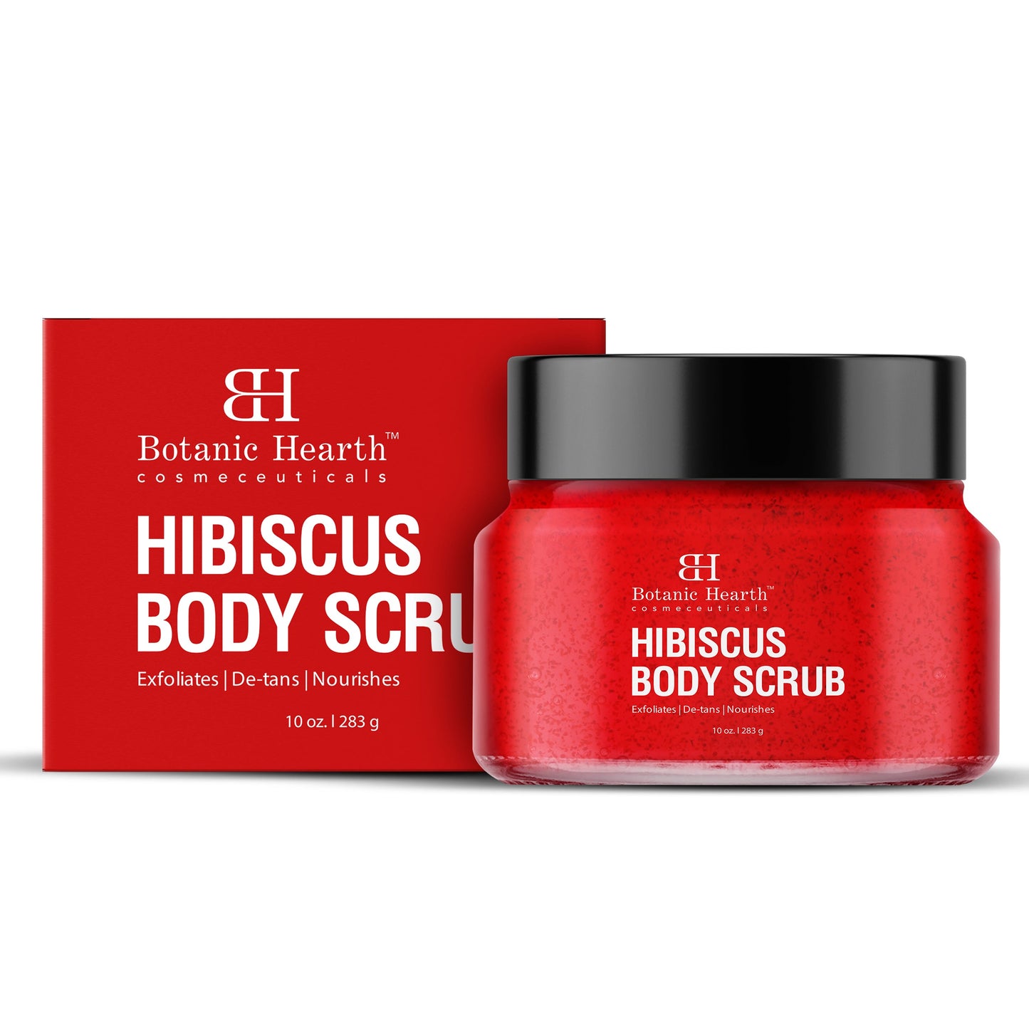 Hibiscus Body Scrub: Exfoliates, brightens, smooths, hydrates skin. For all skin types, body & feet. Unisex, 283g.