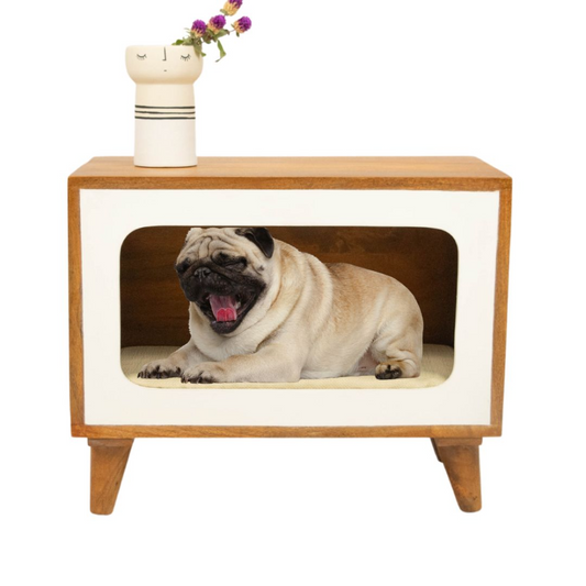 FurryLiving Telly Side Table with Cushion for Small Dogs and Cats Honey