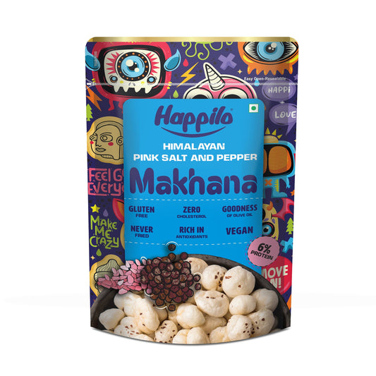 Happilo Premium Super Snack Makhana Himalayan Salt  Pepper55g Roasted Foxnut Healthy Snack Low Calorie Gluten Free and Vegan